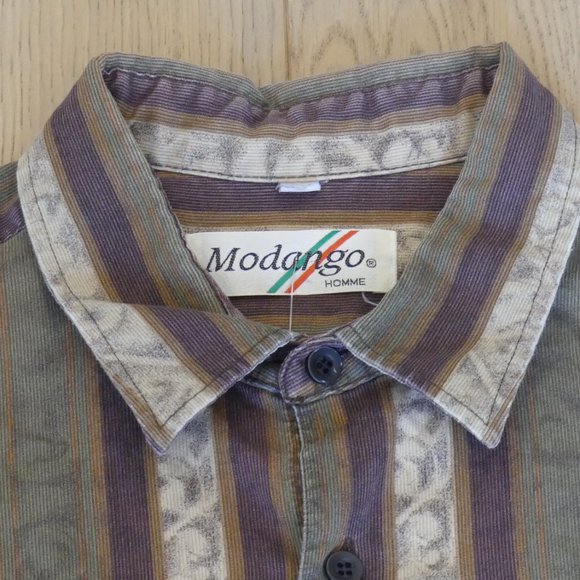 Modango Vintage Vertical Striped Green/Purple/Brown XLarge Button Down Shirt - Picture 3 of 8